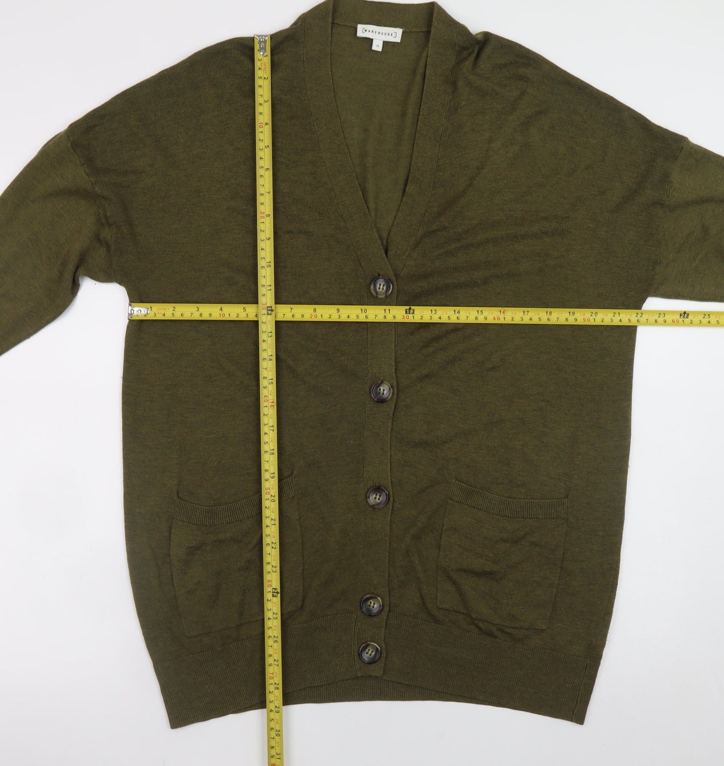 Warehouse Women’s Green V-Neck Long Sleeve Cardigan Size 12