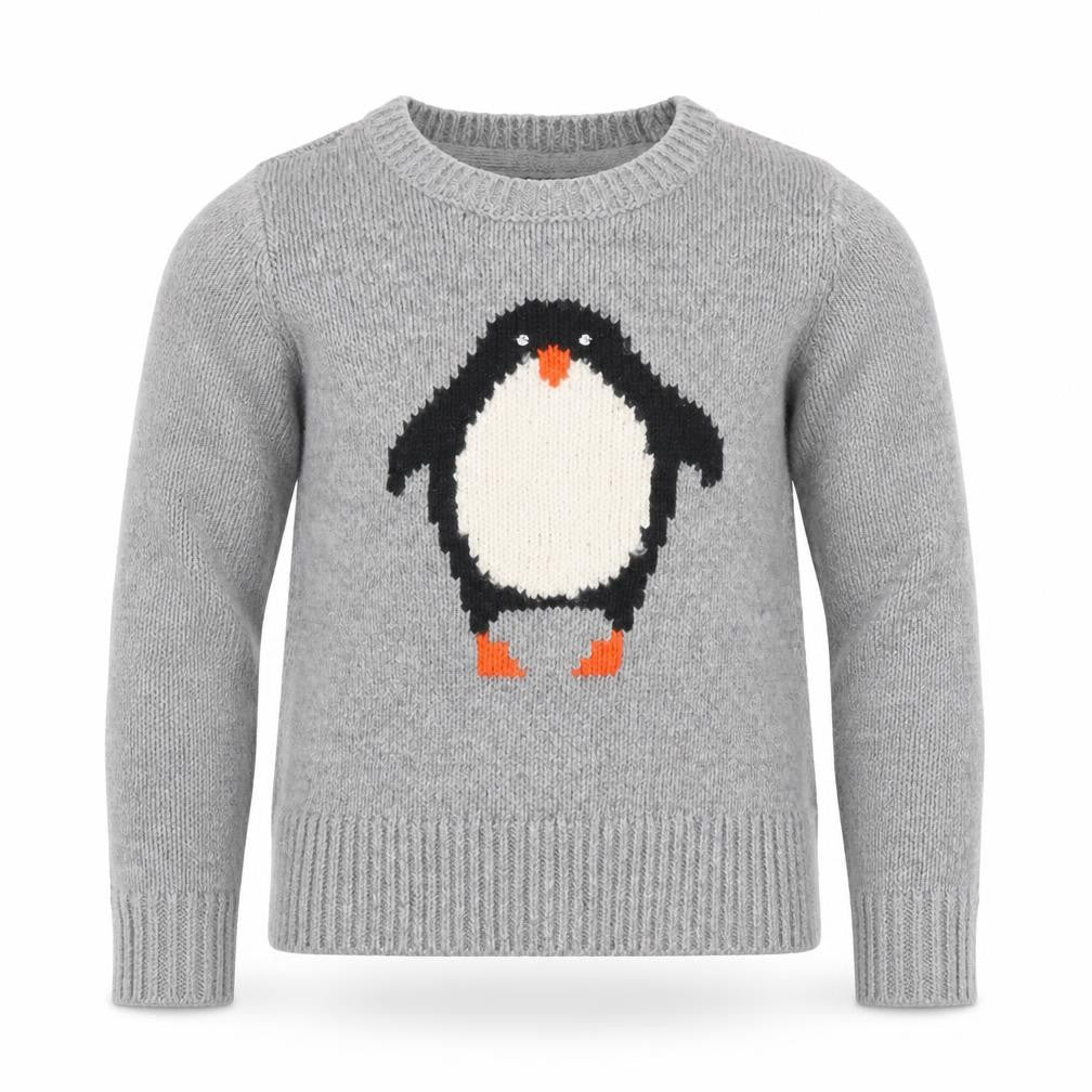 GapKids Boys Grey Penguin Jumper Medium (8) Crew Neck Winter Knit