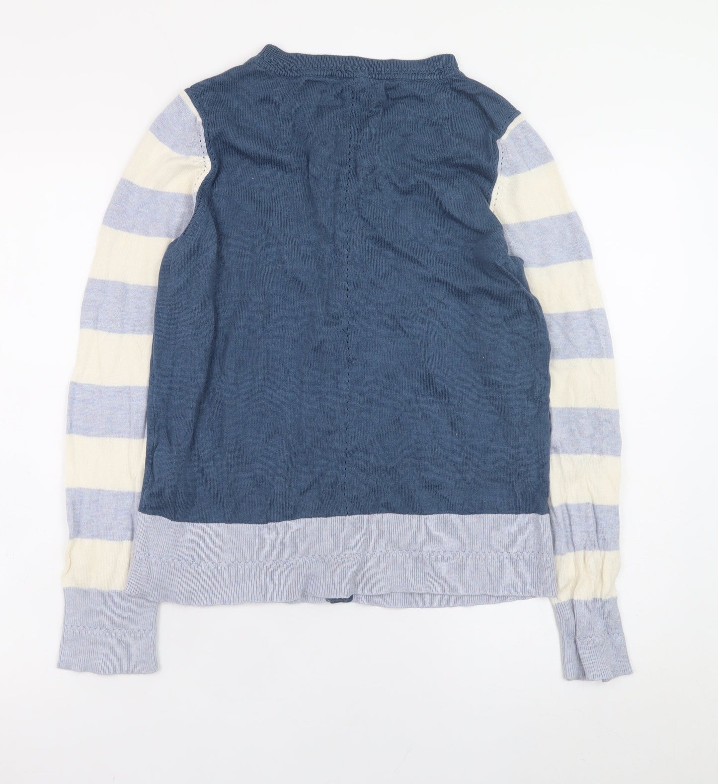 White Stuff Women's Blue Striped Crew Neck Cardigan UK 10 Cotton Blend