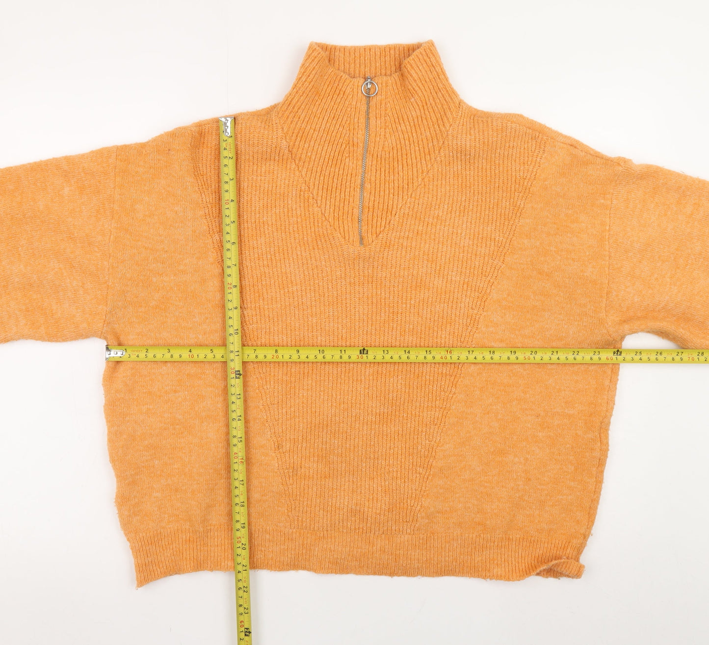 MNG Women's Orange Wool Blend High Neck 1/4 Zip Jumper Size 12