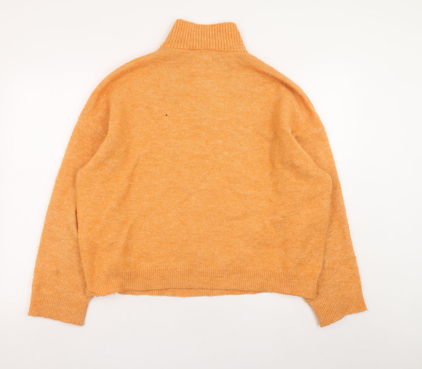 MNG Women's Orange Wool Blend High Neck 1/4 Zip Jumper Size 12