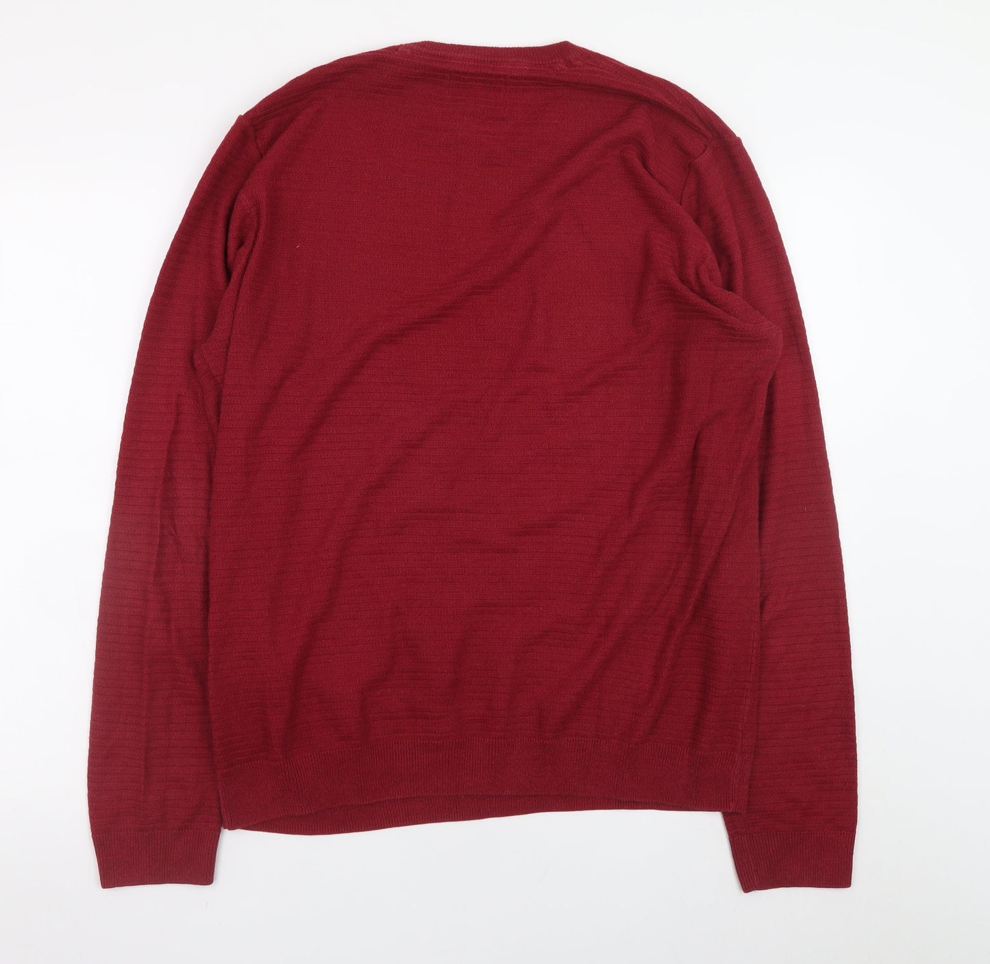 Marks and Spencer Men's Red Cotton Acrylic Crew Neck Jumper L