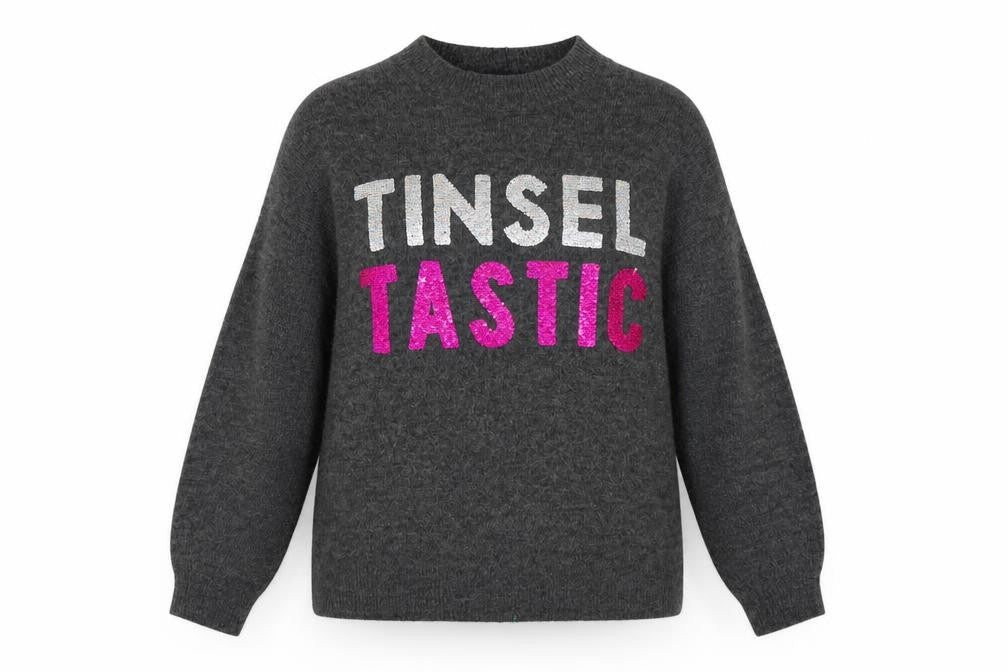 Marks & Spencer Women Grey Sequin Christmas Pullover Jumper XL