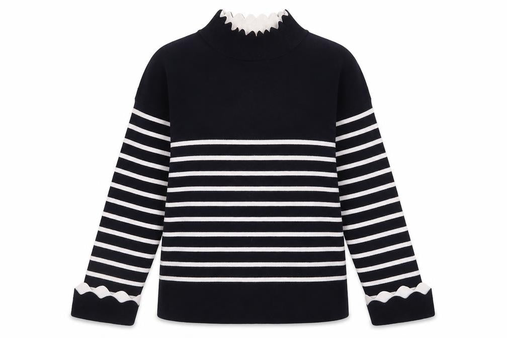 Lovie & Co Women's Blue Striped Mock Neck Pullover Jumper S