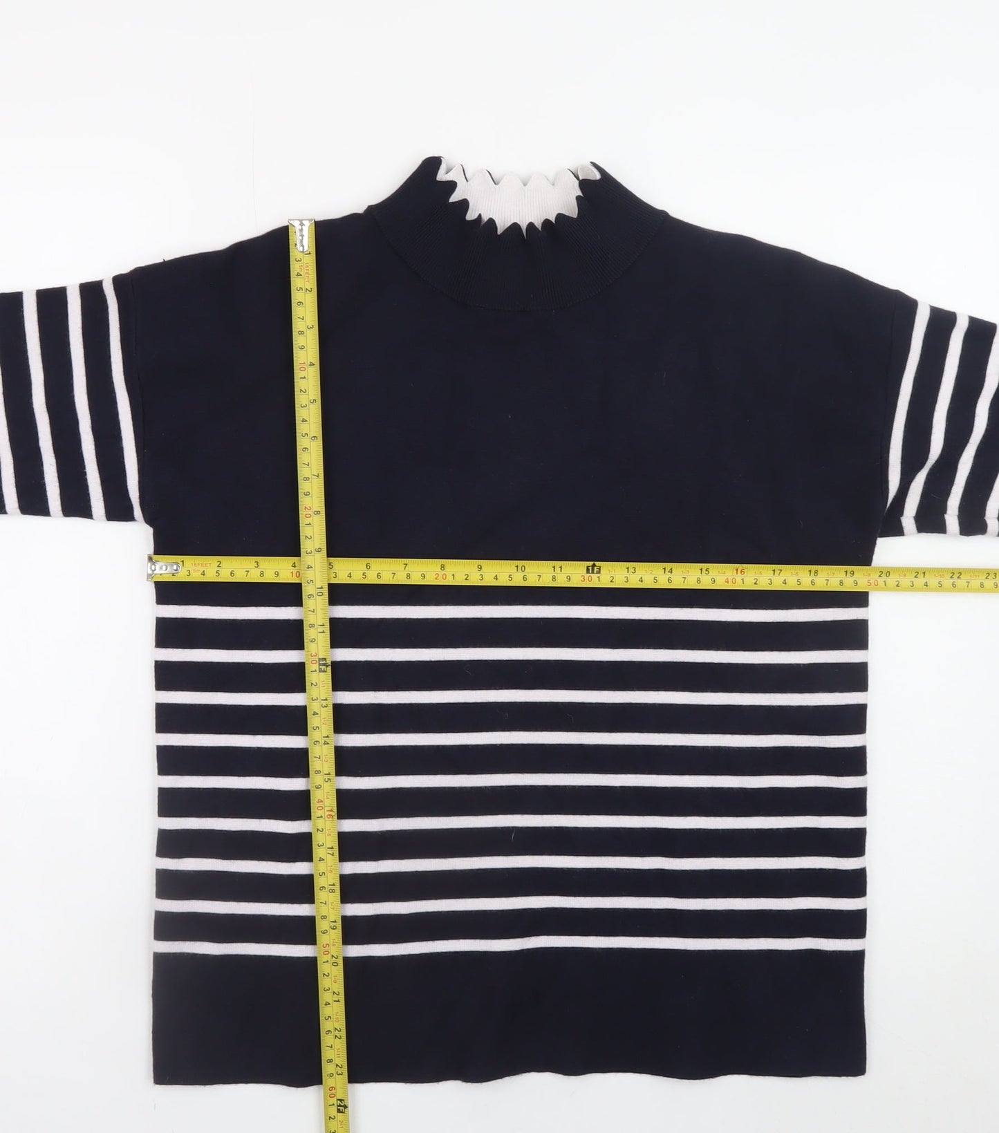 Lovie & Co Women's Blue Striped Mock Neck Pullover Jumper S