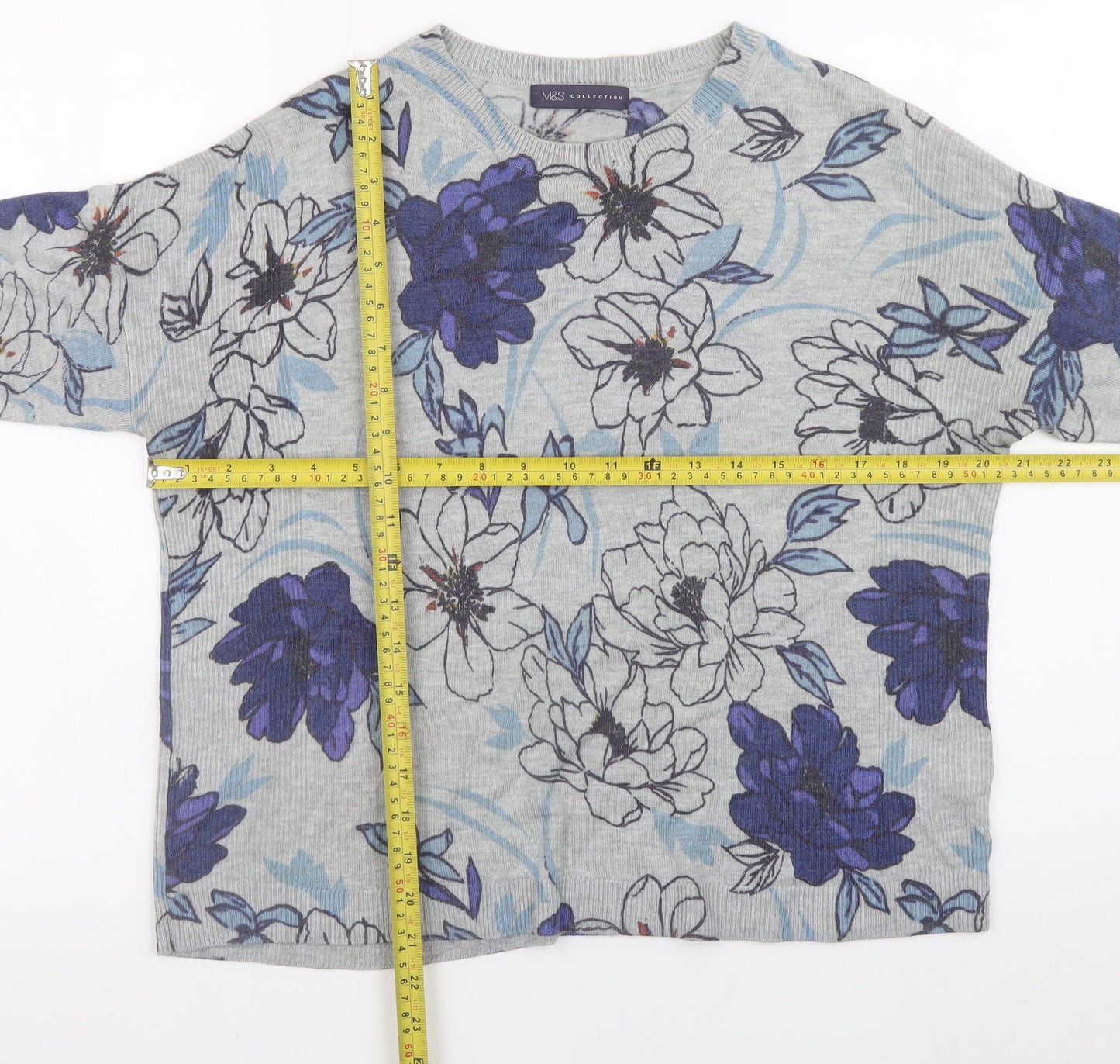Marks and Spencer Women’s Grey Floral Crew Neck Jumper Size 12