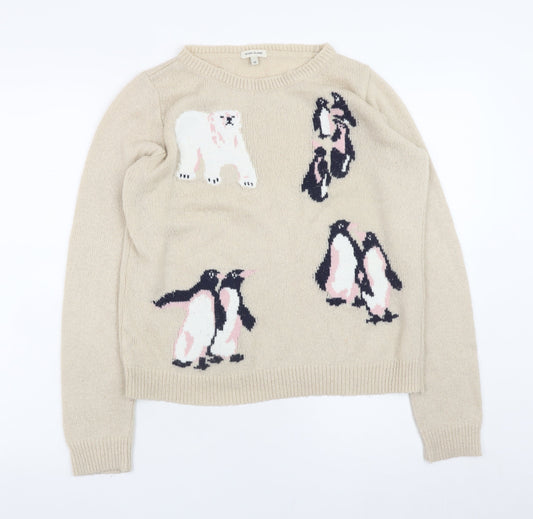 River Island Womens Beige Penguin Wool Blend Jumper Size 10