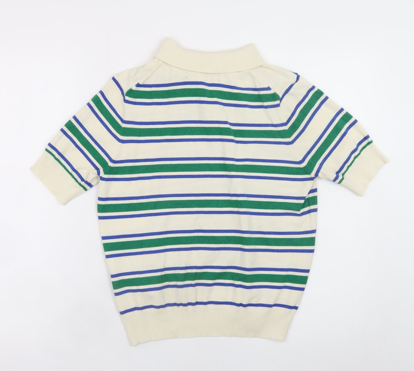 Primark Women Ivory Striped Collared Short Sleeve Jumper M