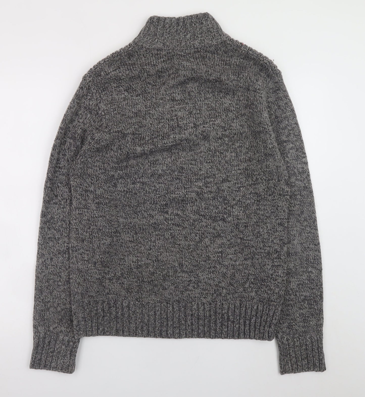 George Men’s Grey High Neck Henley Jumper Small Acrylic Knit