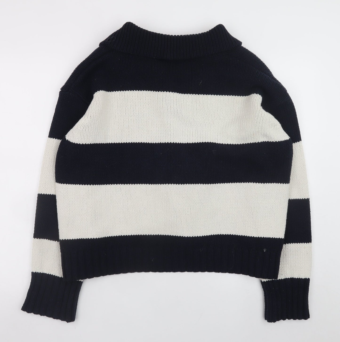 Zara Women’s Black & White Striped Collared Knit Jumper Size L