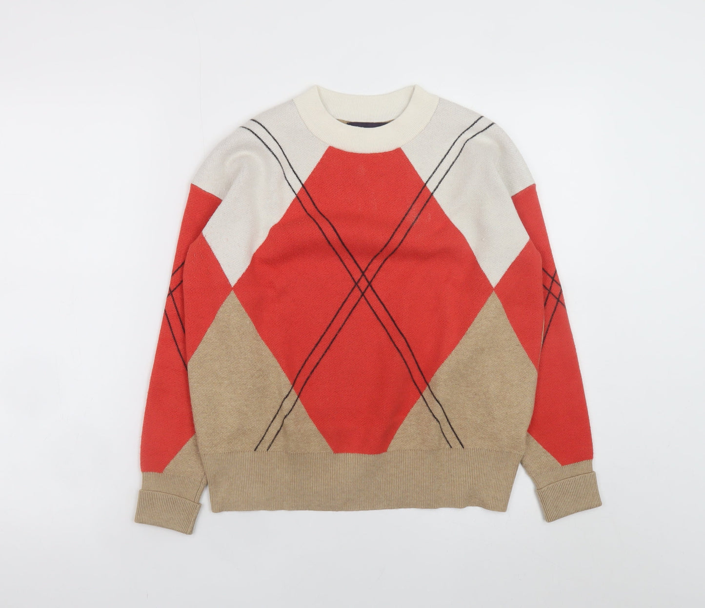 Marks and Spencer Womens Multicoloured Argyle Knit Crew Neck Jumper Size S