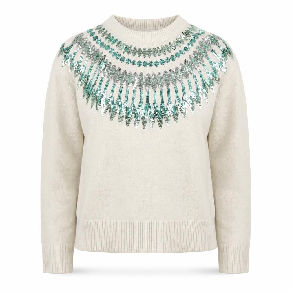 Marks & Spencer Women Ivory Sequin Crew Neck Jumper Size M