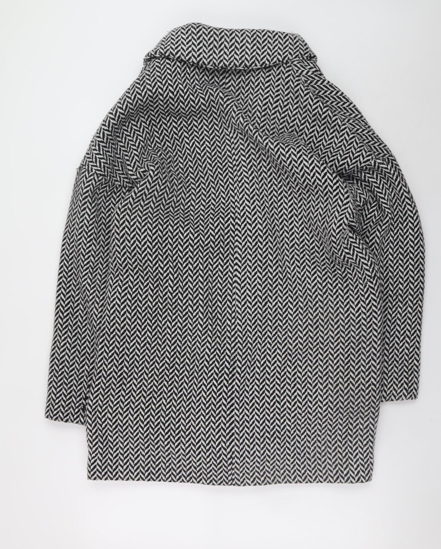 F&F Womens Grey Herringbone Wool Blend Mid-Length Overcoat Size 10