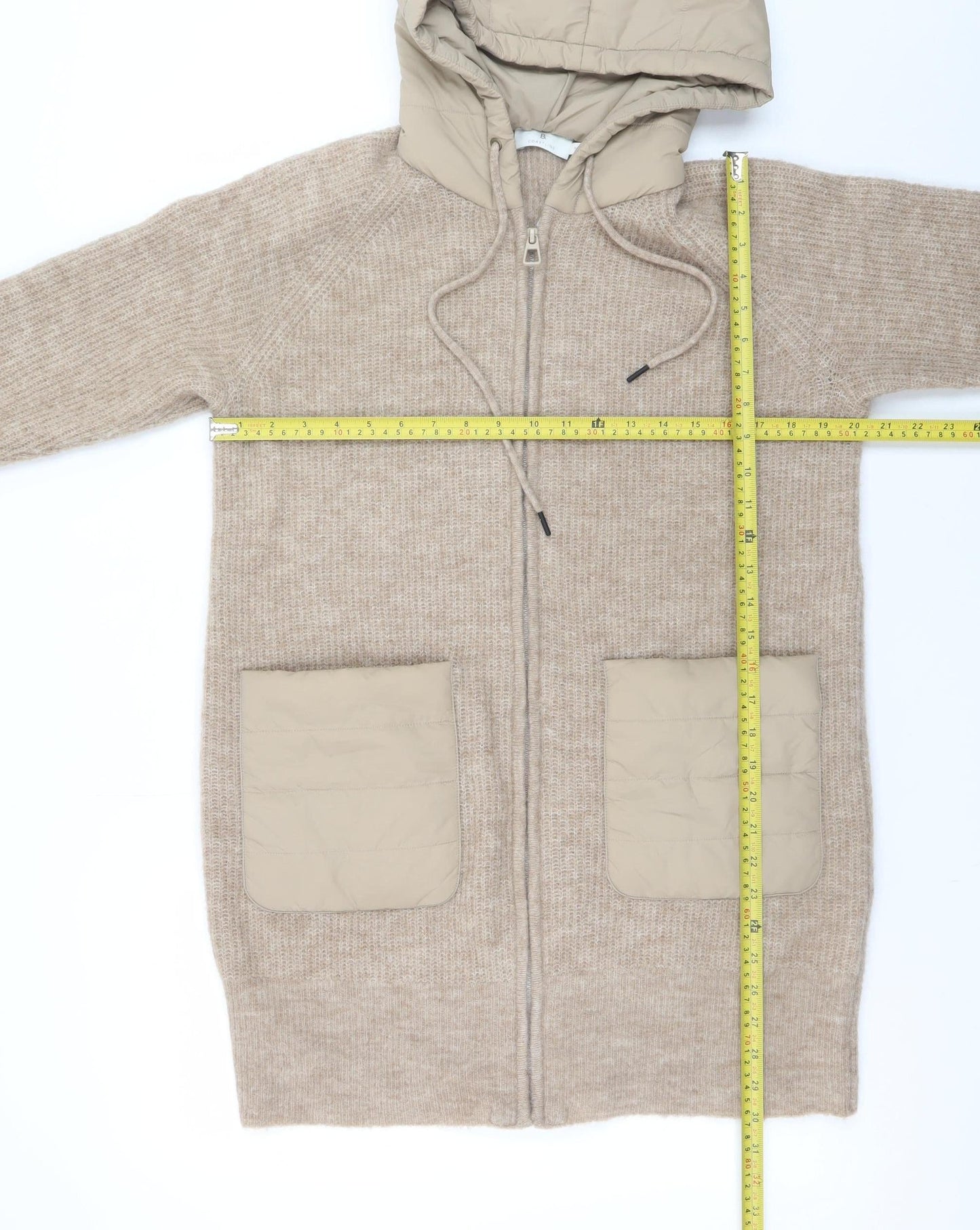 B. Coastline Women Beige Hooded Full Zip Wool Blend Cardigan M