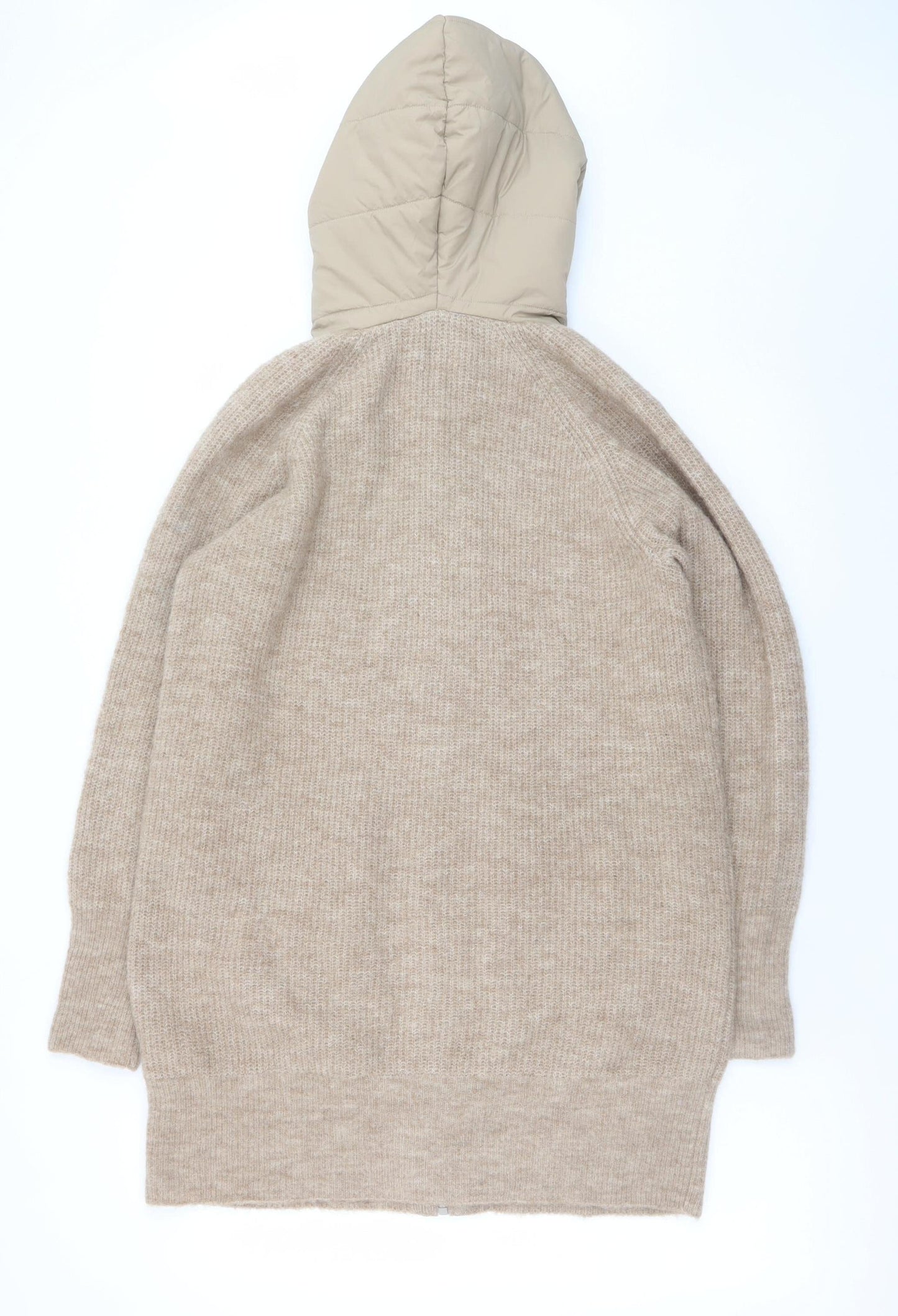 B. Coastline Women Beige Hooded Full Zip Wool Blend Cardigan M