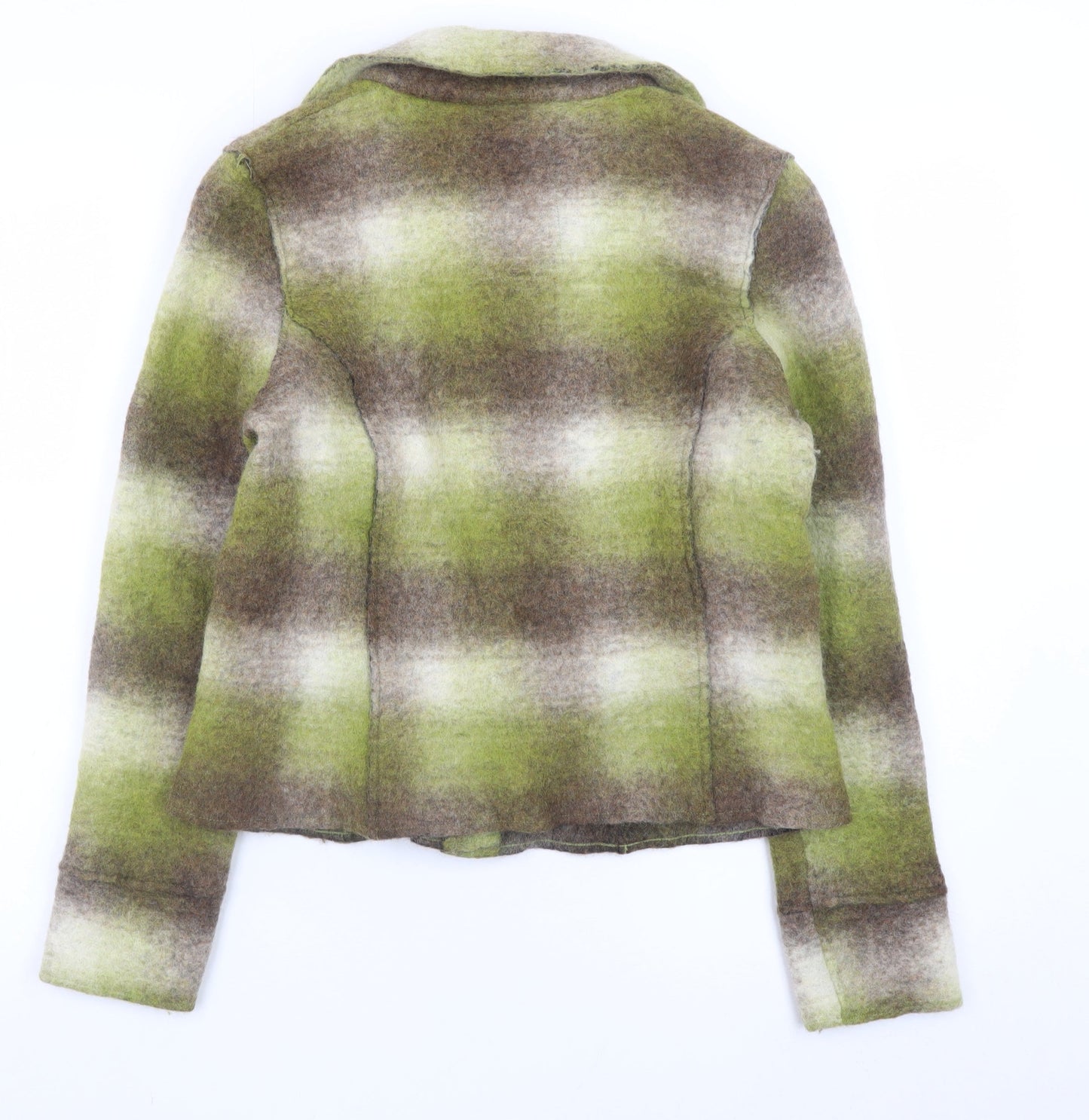 Next Women's Green Checked Wool Blend Button Jacket Size 12