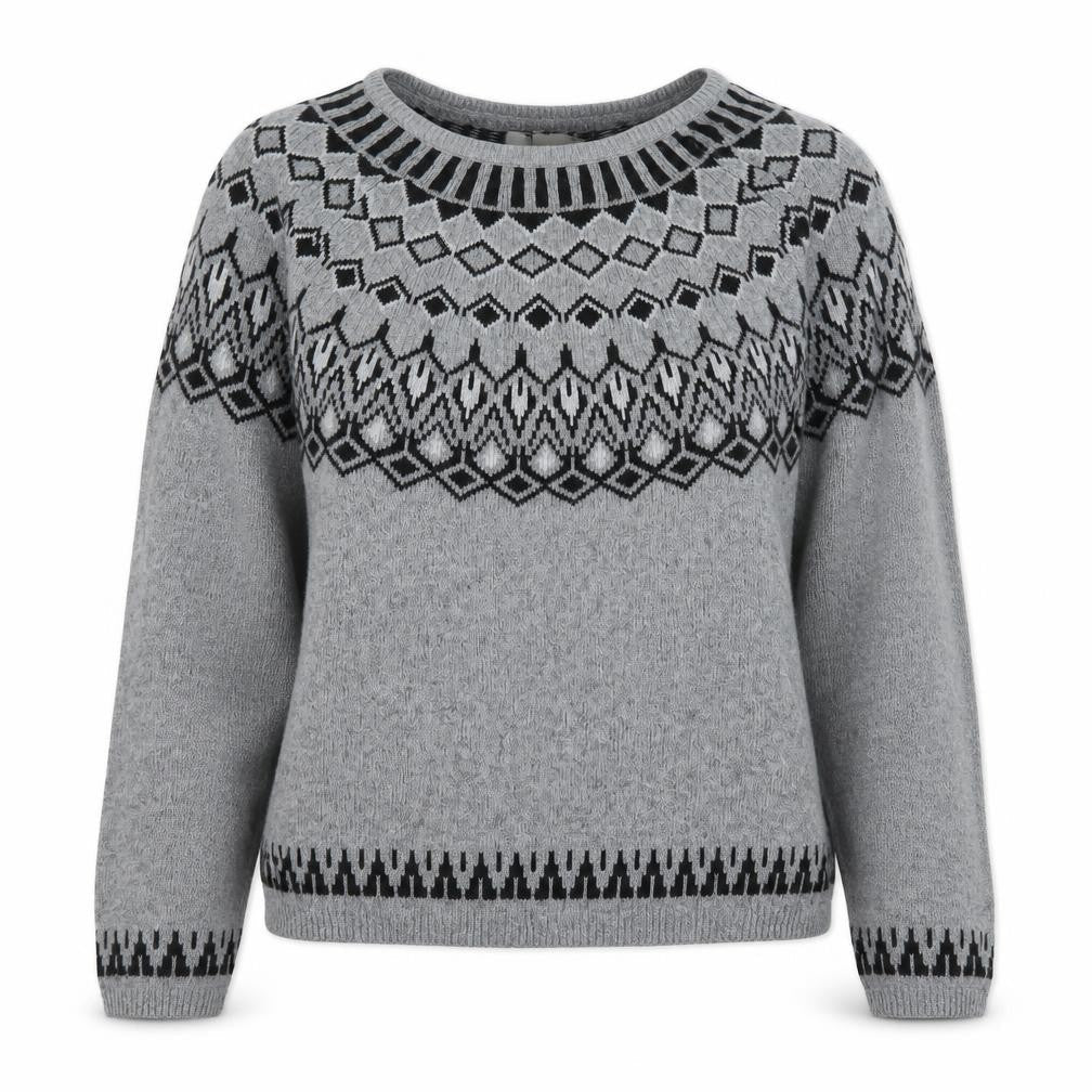 L.O.G.G. Womens Grey Fair Isle Knit Crew Neck Jumper Size 12