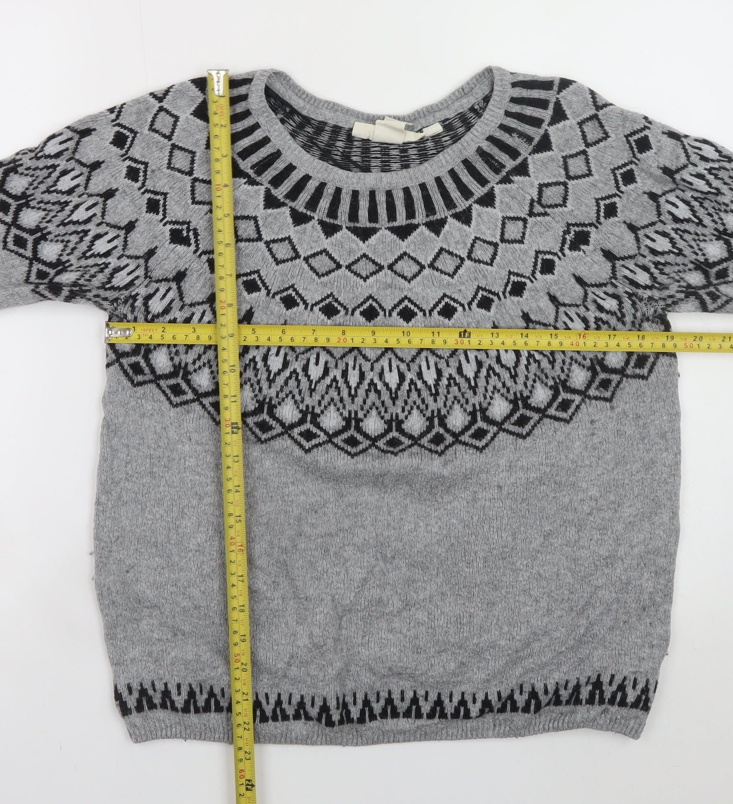 L.O.G.G. Womens Grey Fair Isle Knit Crew Neck Jumper Size 12