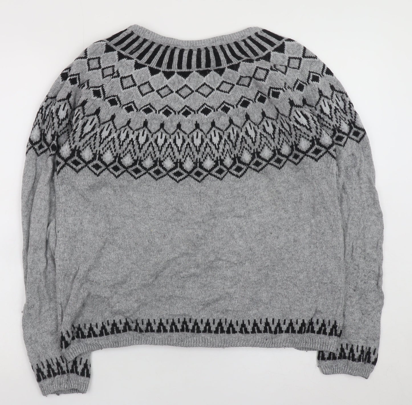 L.O.G.G. Womens Grey Fair Isle Knit Crew Neck Jumper Size 12
