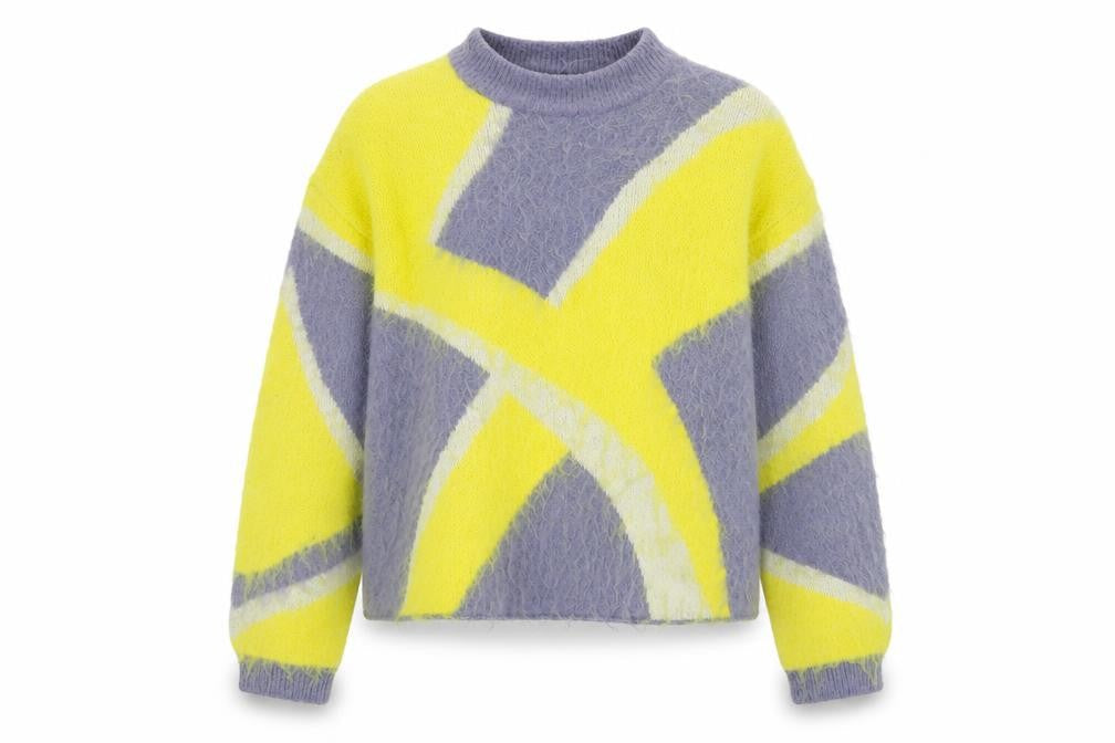 ZARA Womens Grey Yellow Pullover Jumper Size S Soft Knit Geometric Pattern