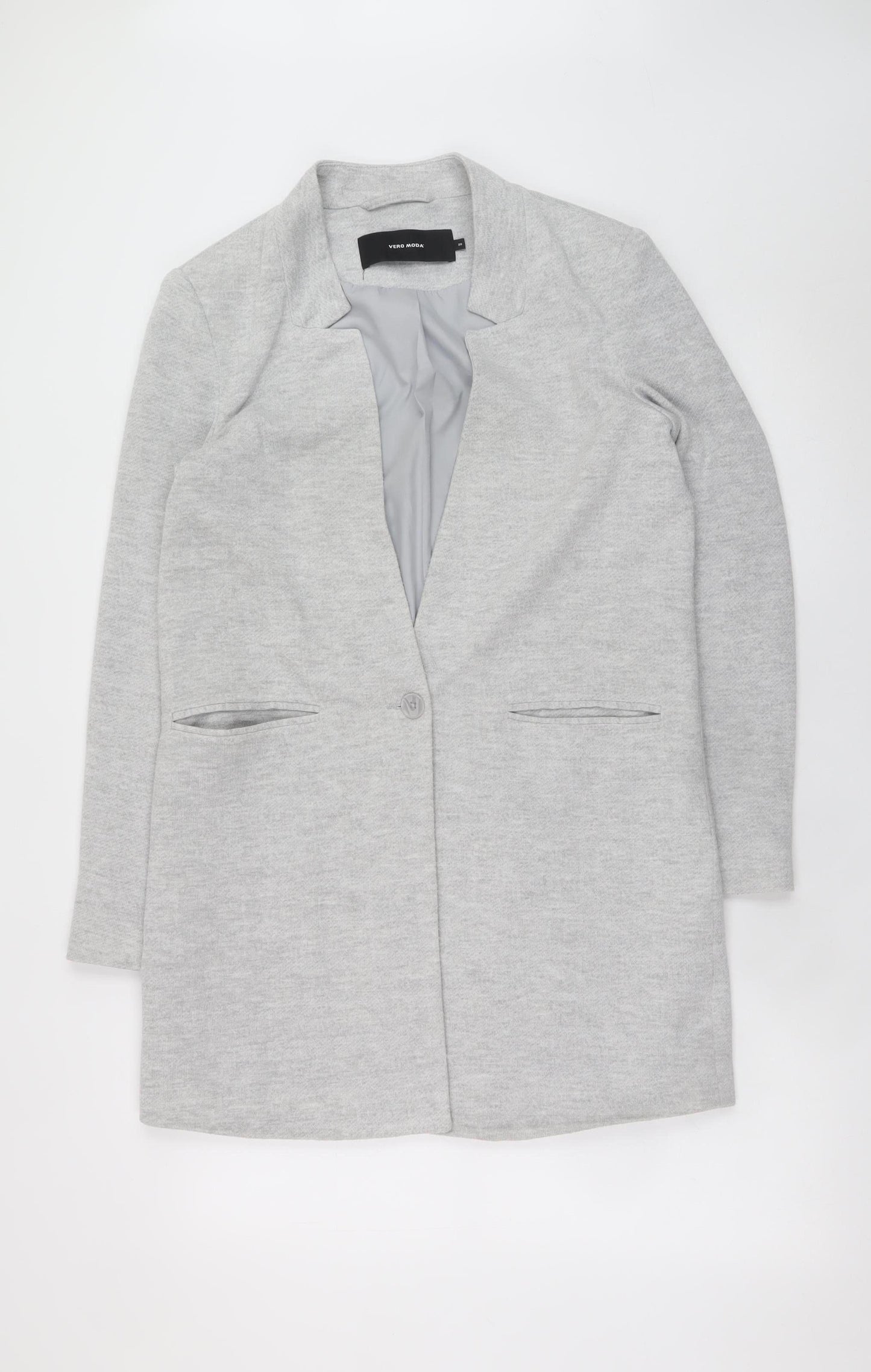 Vero Moda Women Grey Mid-Length Blazer Jacket Size 10