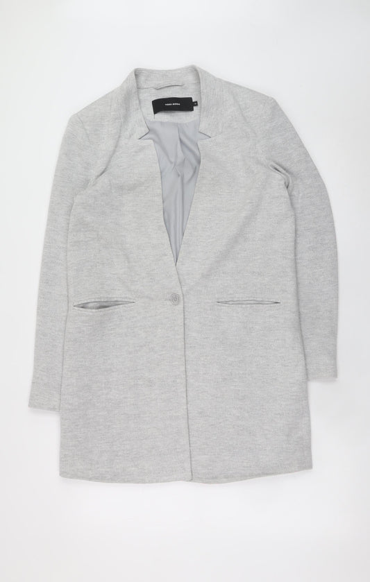 Vero Moda Women Grey Mid-Length Blazer Jacket Size 10