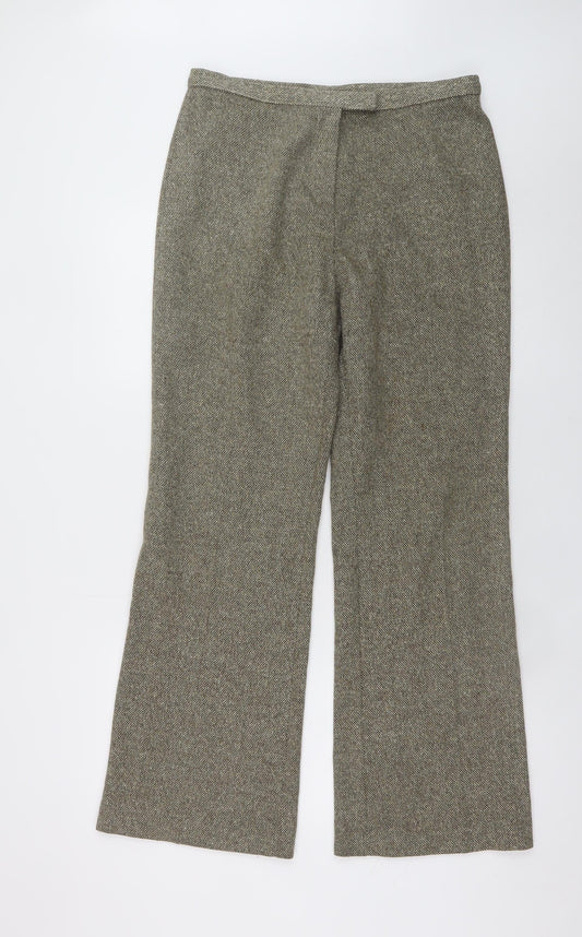 Marks and Spencer Women Brown Herringbone Wool Trousers UK 14