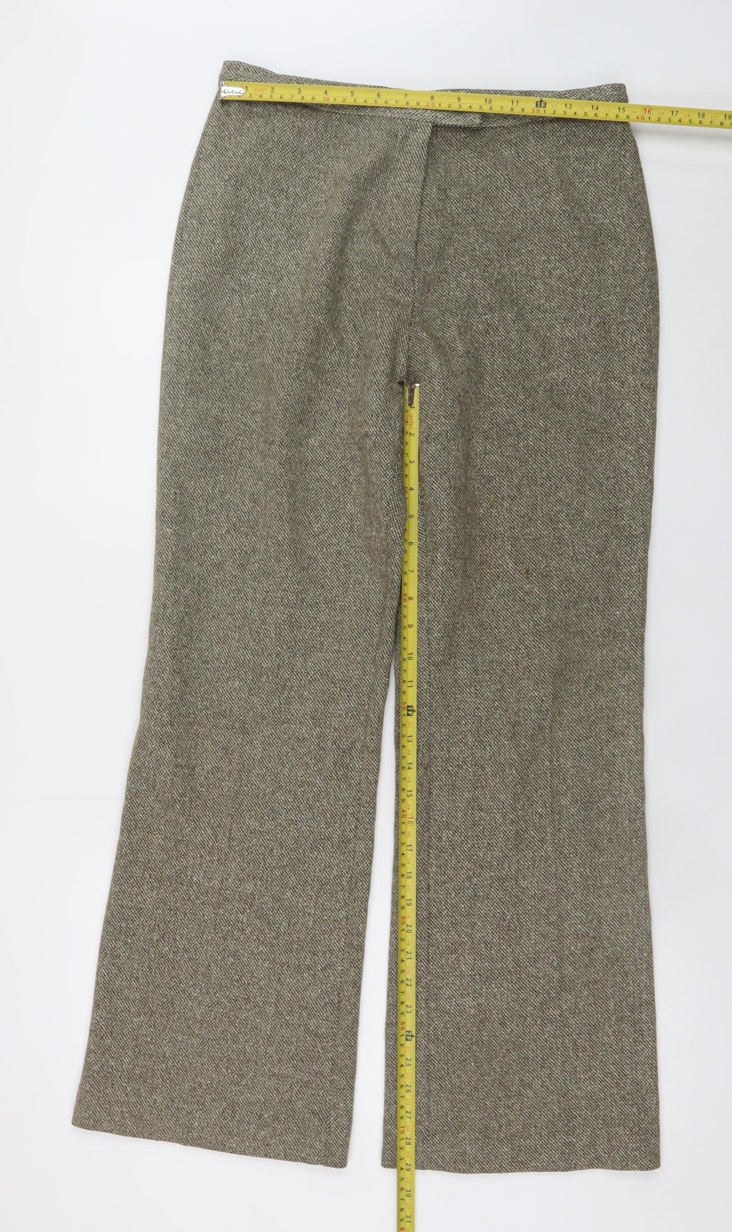 Marks and Spencer Women Brown Herringbone Wool Trousers UK 14