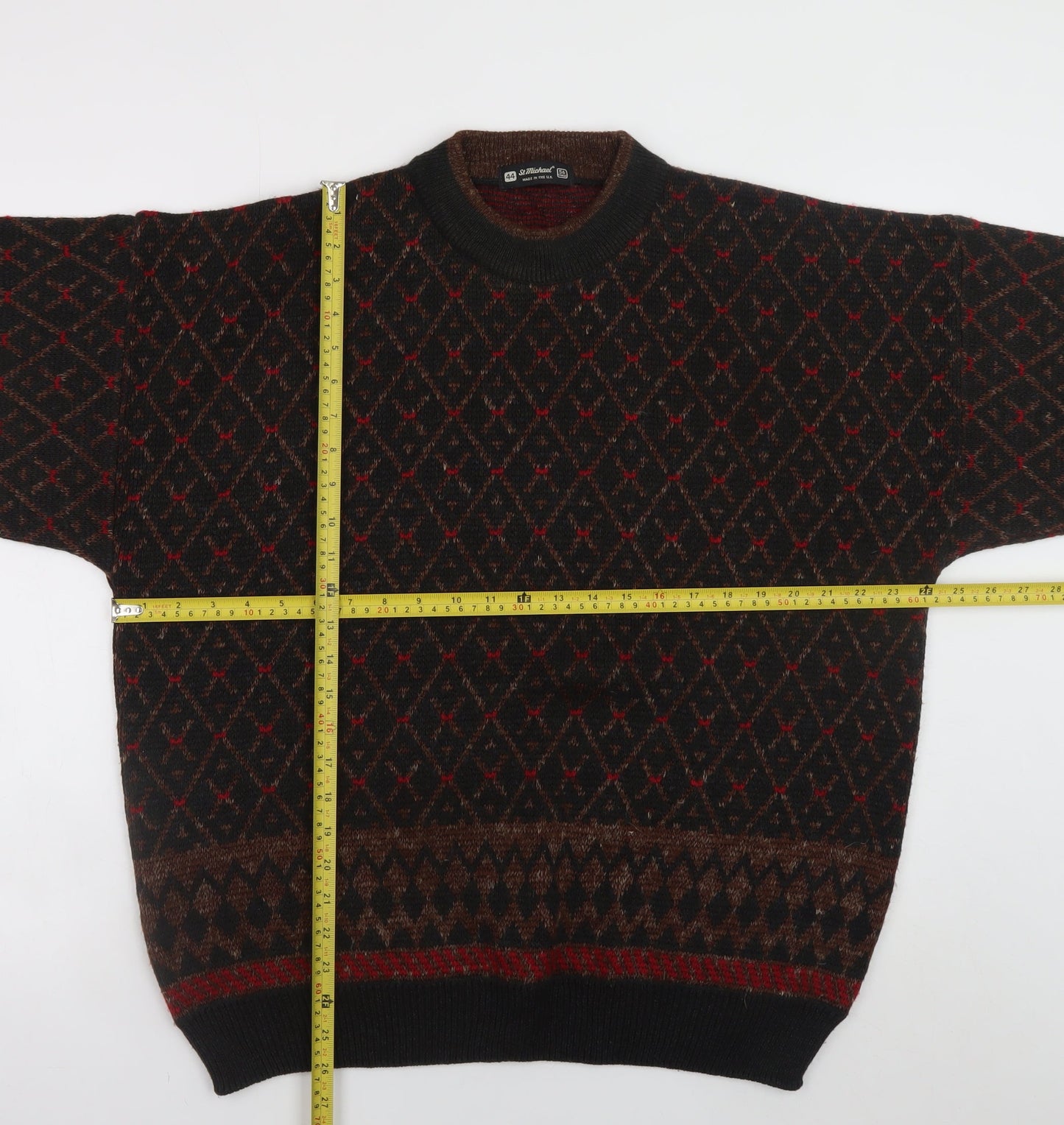 Marks and Spencer St Michael Men's Brown Argyle Knit XL Jumper