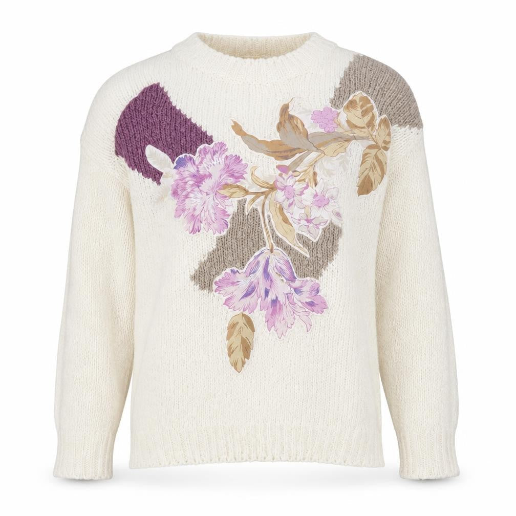 Fashion Classics Women's Ivory Floral Knit Pullover Jumper M