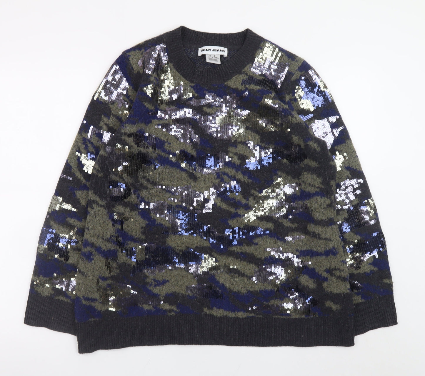 DKNY Jeans Women's Multicoloured Sequin Camouflage Jumper M