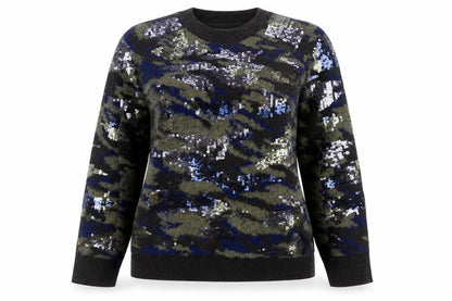 DKNY Jeans Women's Multicoloured Sequin Camouflage Jumper M