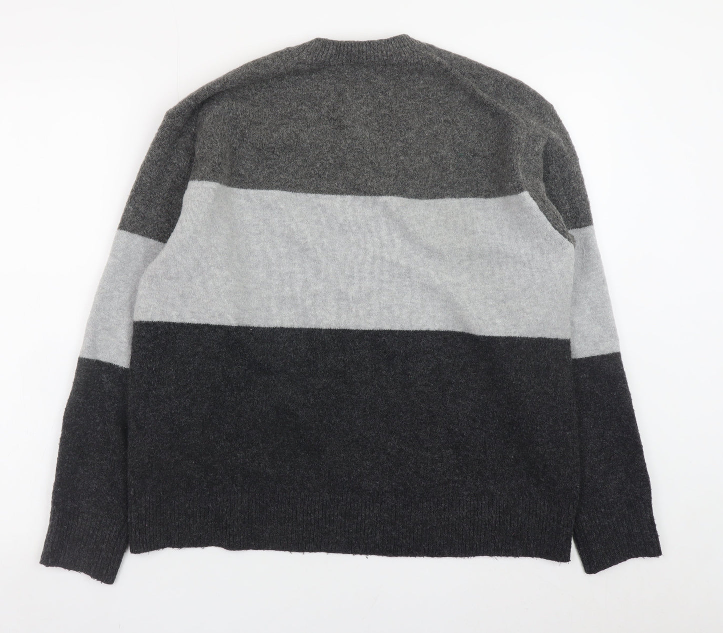 UNIQLO Womens Grey Striped Crew Neck Wool Blend Jumper Size M