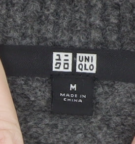 UNIQLO Womens Grey Striped Crew Neck Wool Blend Jumper Size M
