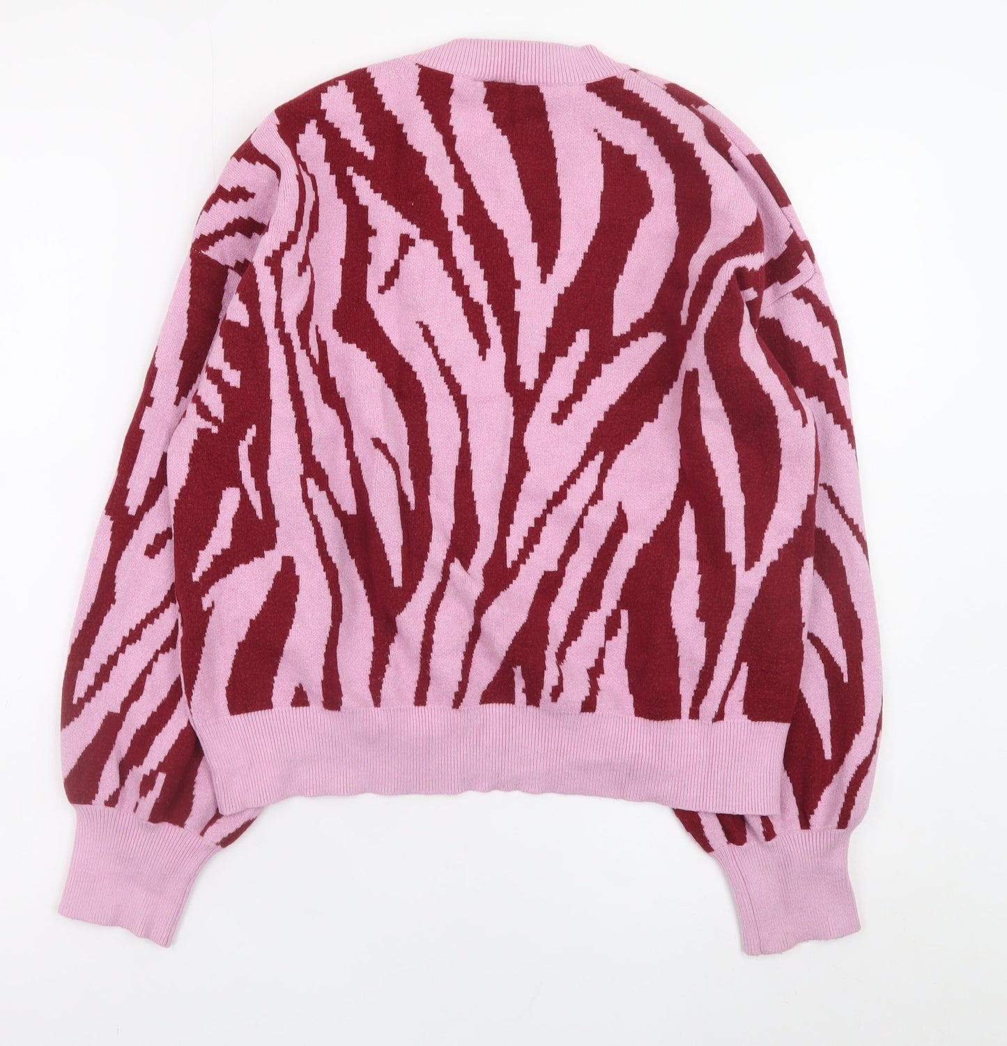 Y.A.S Women’s Pink Animal Print V-Neck Pullover Jumper XL