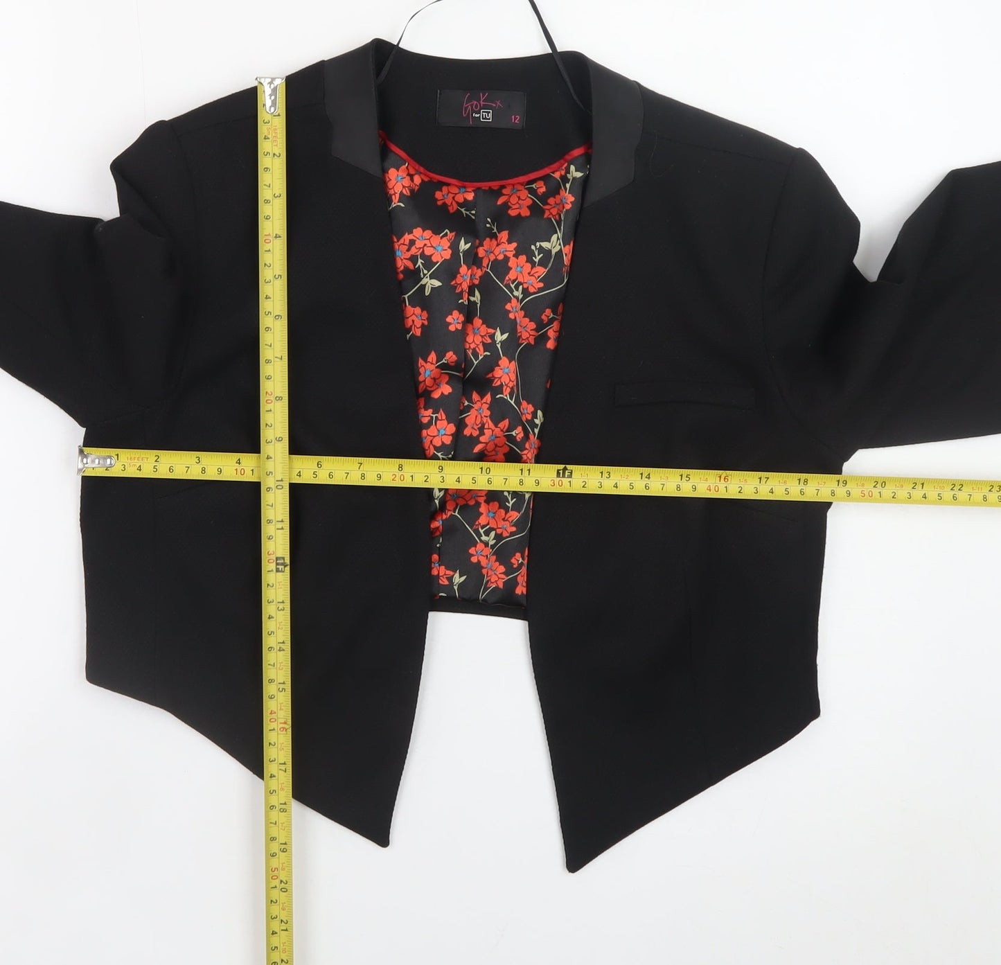 TU Women's Black Cropped Blazer Jacket Size 12 Lined