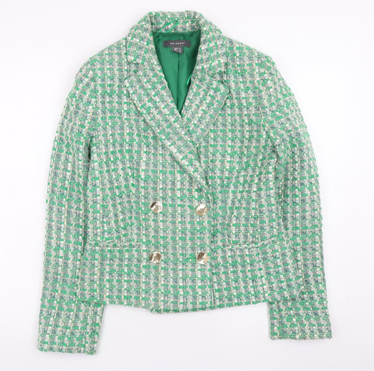 Primark Women Green Check Tweed Blazer Jacket Size 6