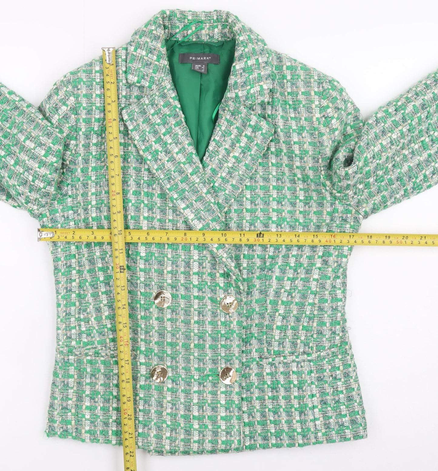 Primark Women Green Check Tweed Blazer Jacket Size 6