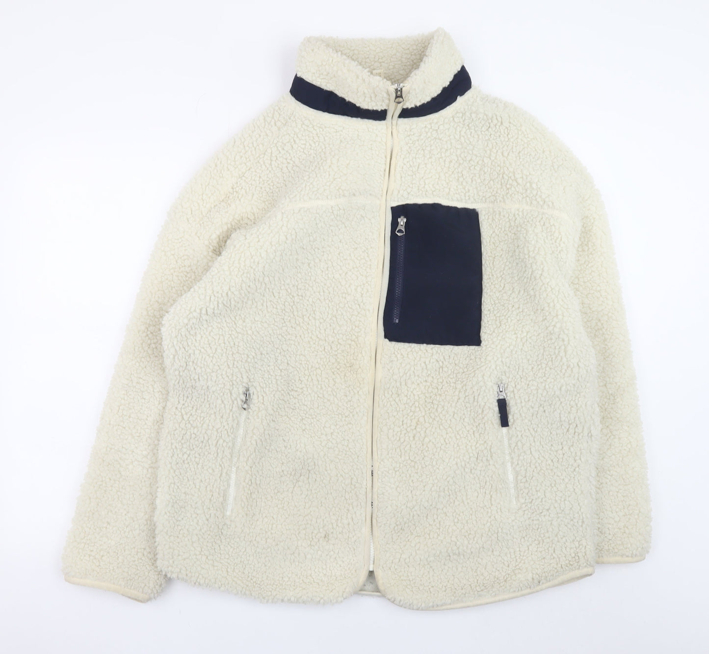 H&M Men’s Ivory Fleece Full Zip Jacket Size S Regular Fit