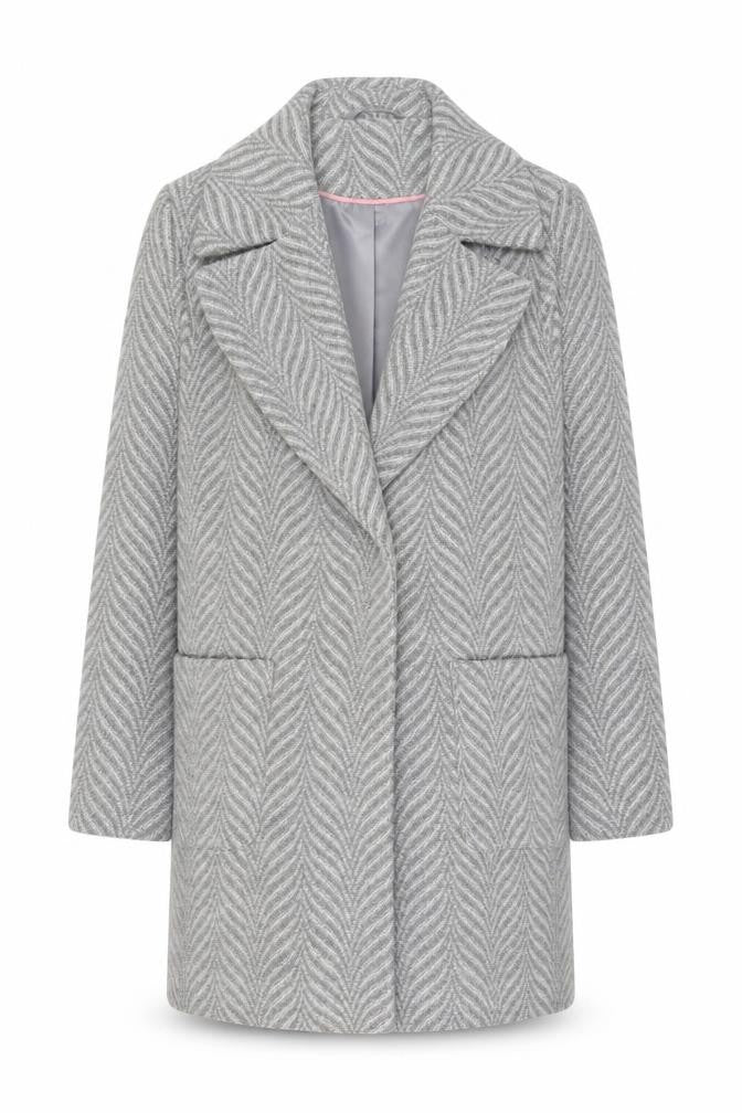 Tu Women Grey Herringbone Wool Blend Mid-Length Overcoat Size 12