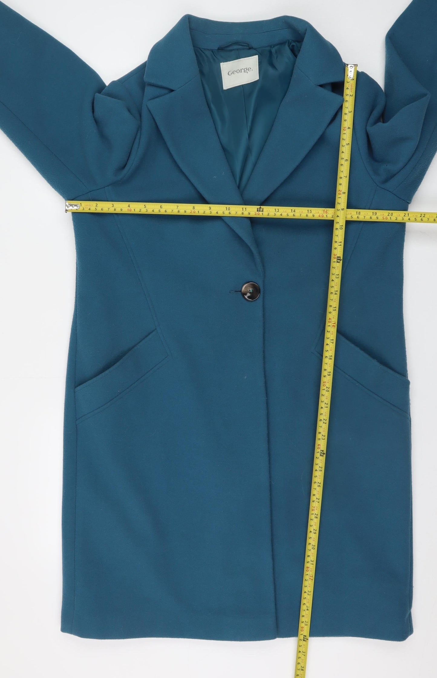 George Women's Teal Long Polyester Overcoat Size 16 Classic Style