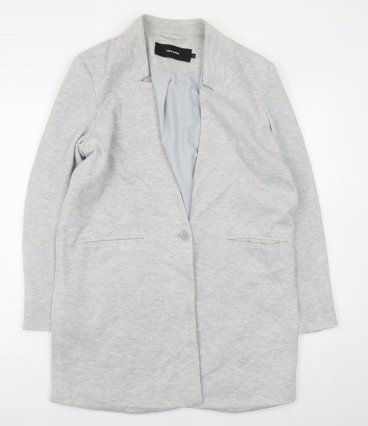 Vero Moda Women Grey Cotton Blend Mid-Length Coatigan Size 14