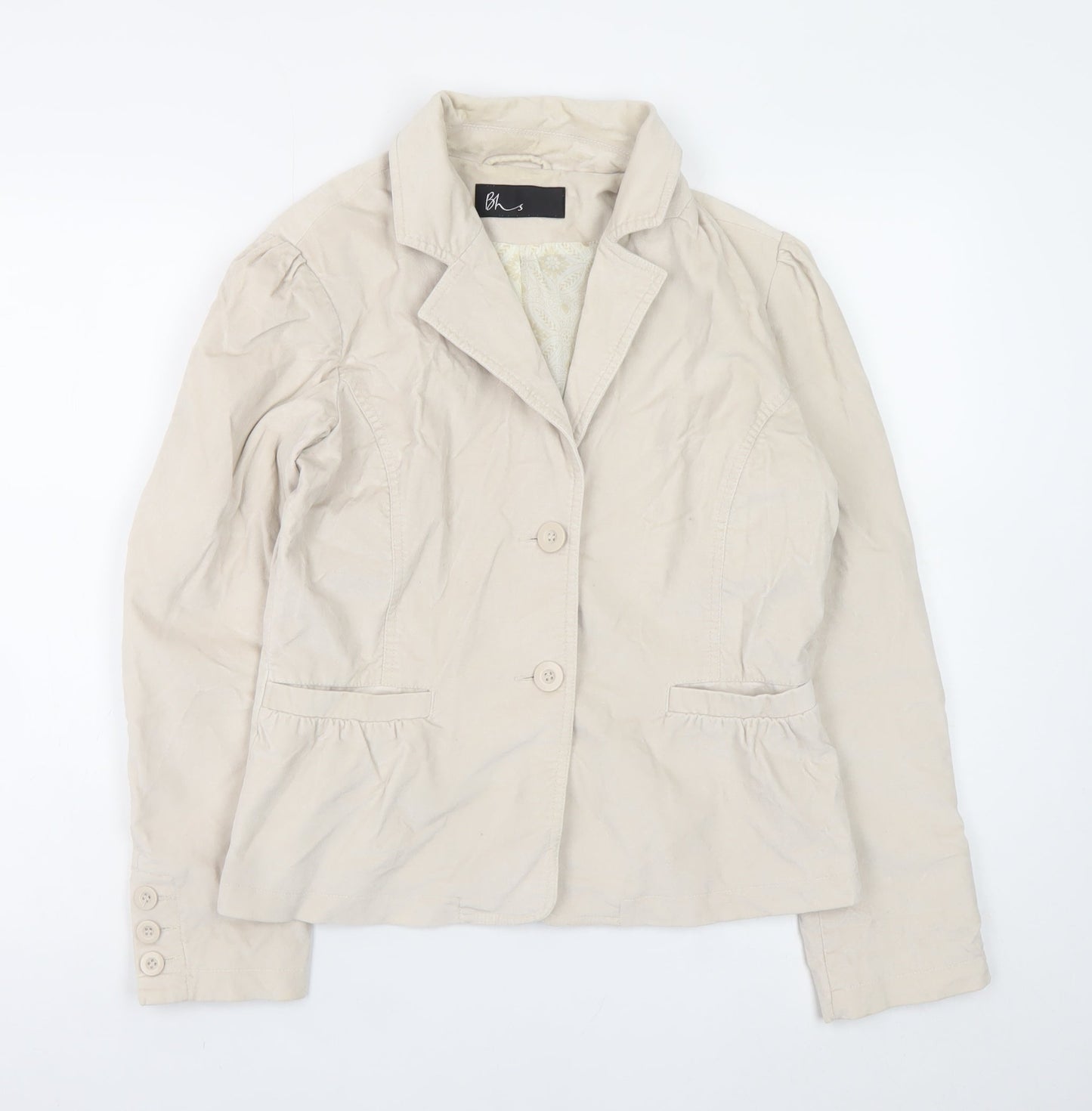 BHS Women Beige Cotton Blazer Jacket Size 12 Classic Style