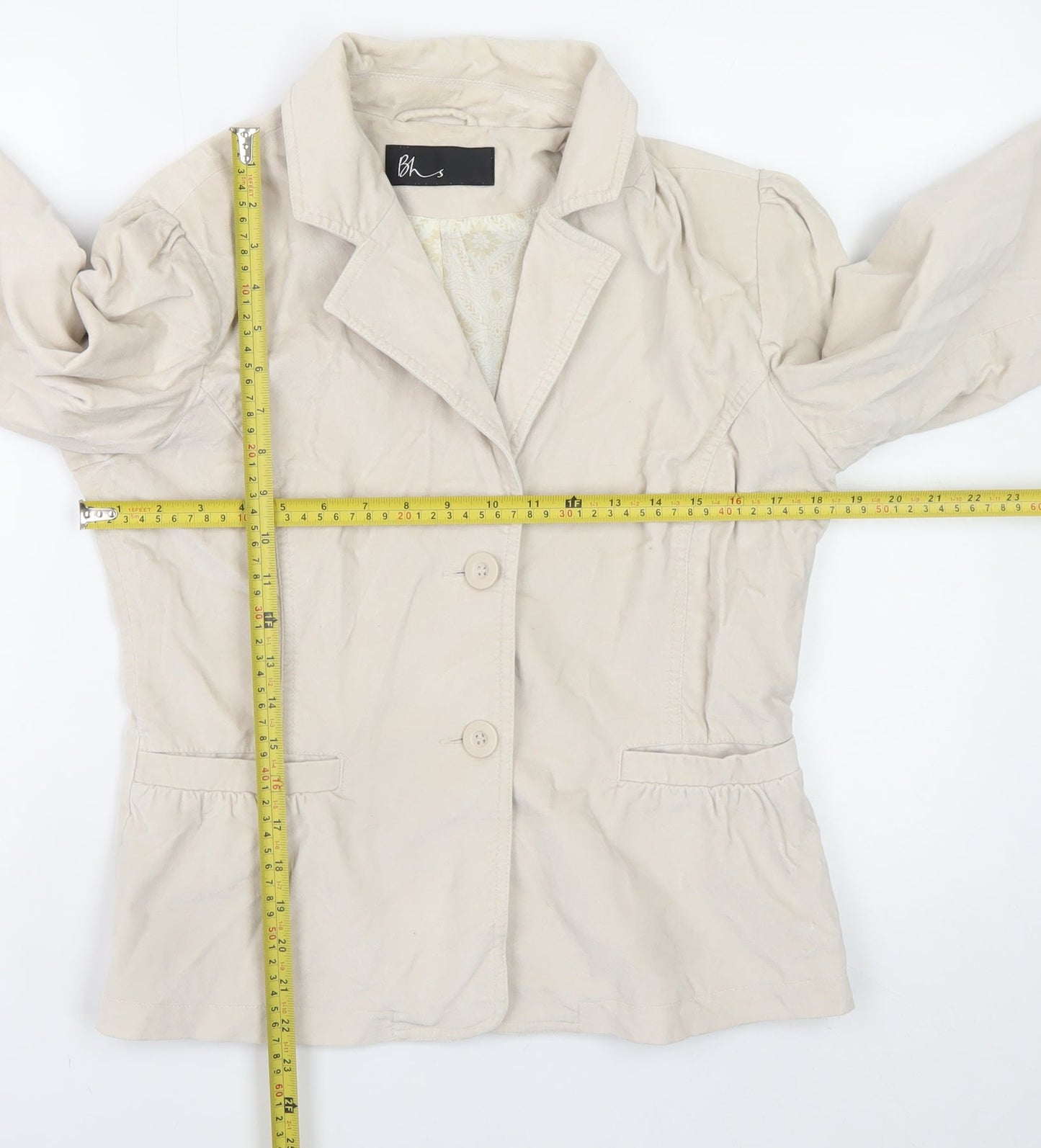 BHS Women Beige Cotton Blazer Jacket Size 12 Classic Style