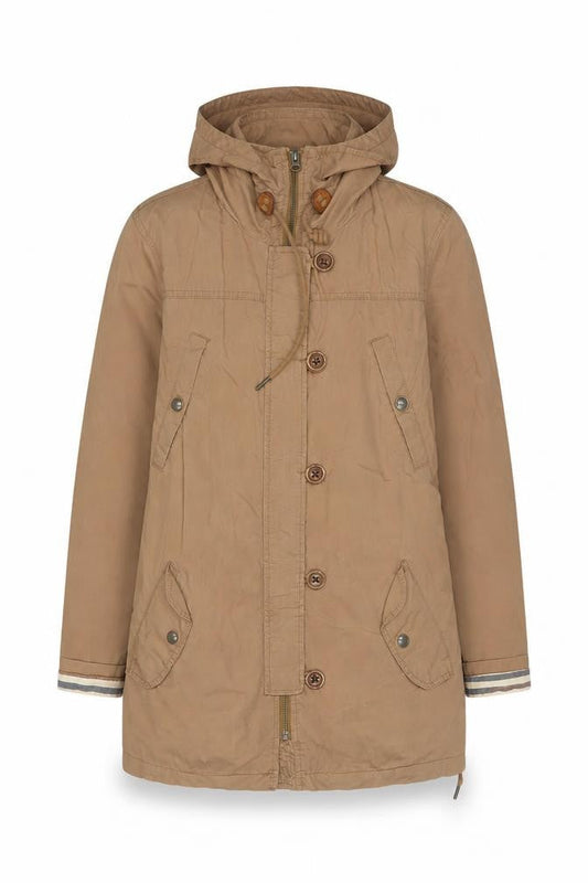 FatFace Womens Beige Hooded Parka Coat Size 10 Cotton Mid-Length