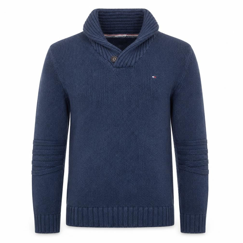 Hilfiger Denim Men's Blue Shawl Collar Knit Jumper Size L