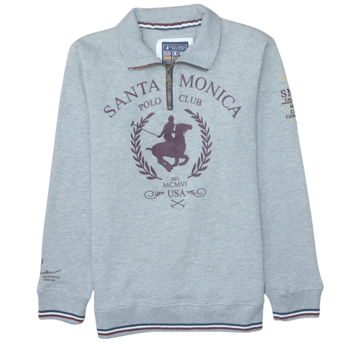 Santa Monica Polo Club Boys Grey 13 Years 1/4 Zip Sweatshirt