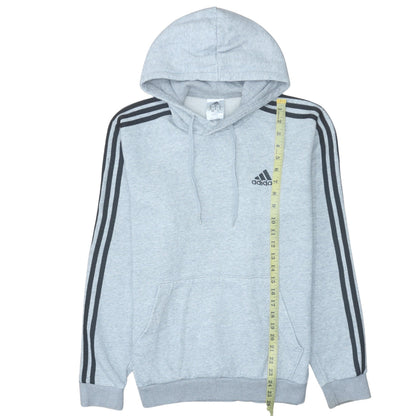 Close-up detail of Adidas Men's Grey Pullover Hoodie Medium Regular Fit Sportswear