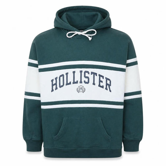 Hollister Men’s Green Pullover Hoodie L Logo Graphic Fleece