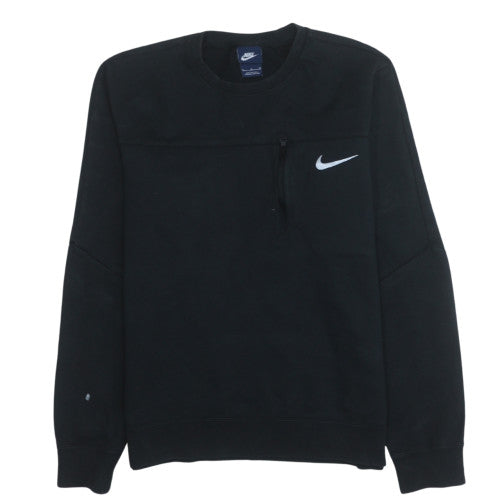 Nike Men’s Black Crew Neck Pullover Sweatshirt Size M Fleece Zip Logo